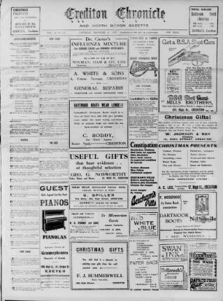 cover page of Crediton Gazette published on December 25, 1926