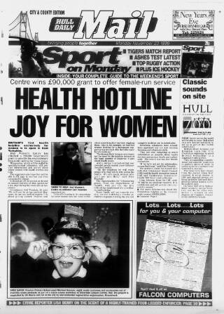 cover page of Hull Daily Mail published on November 23, 1998