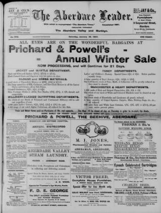 cover page of Aberdare Leader published on January 26, 1907