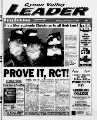 cover page of Aberdare Leader published on December 24, 1998