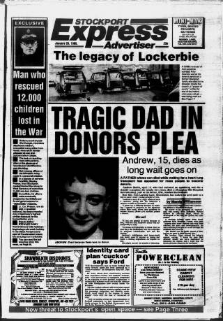 cover page of Stockport Express Advertiser published on January 26, 1989