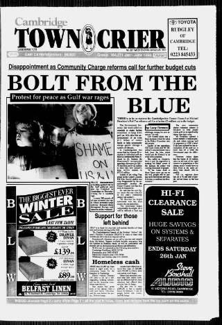 cover page of Cambridge Town Crier published on January 26, 1991