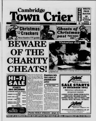 cover page of Cambridge Town Crier published on December 25, 1993