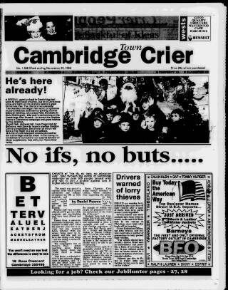 cover page of Cambridge Town Crier published on November 23, 1996