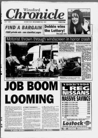 cover page of Winsford Chronicle published on November 23, 1994