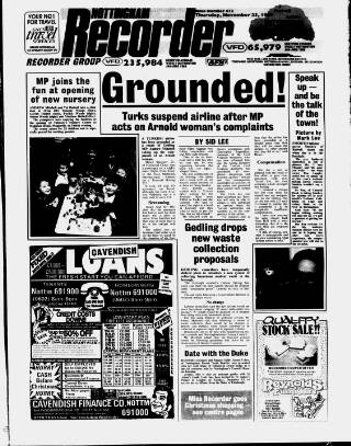 cover page of Nottingham Recorder published on November 23, 1989