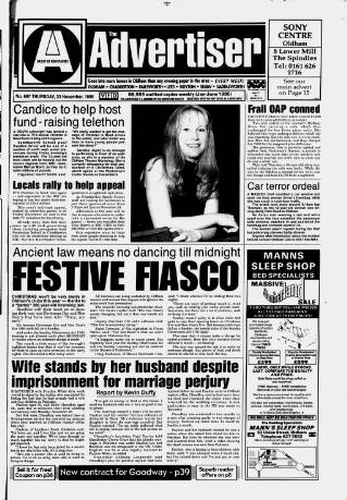 cover page of Oldham Advertiser published on November 23, 1995