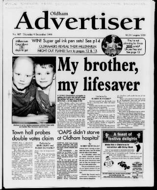 cover page of Oldham Advertiser published on December 9, 1999