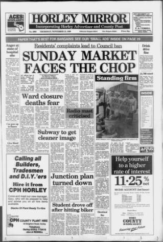 cover page of Horley & Gatwick Mirror published on November 23, 1989