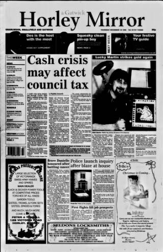 cover page of Horley & Gatwick Mirror published on December 16, 1999