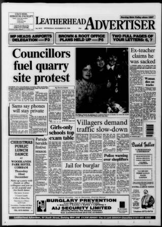 cover page of Leatherhead Advertiser published on November 23, 1994