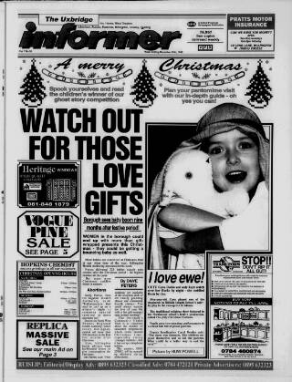 cover page of Uxbridge Informer published on December 25, 1992