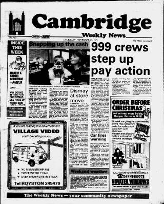 cover page of Cambridge Weekly News published on November 23, 1989