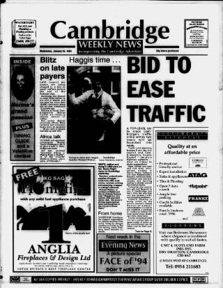 cover page of Cambridge Weekly News published on January 26, 1994