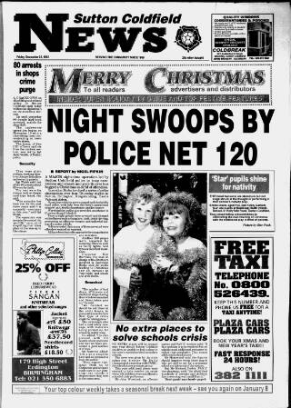 cover page of Sutton Coldfield News published on December 25, 1992