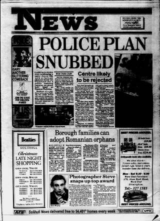 cover page of Solihull News published on November 23, 1990