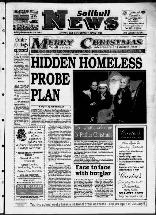 cover page of Solihull News published on December 25, 1992