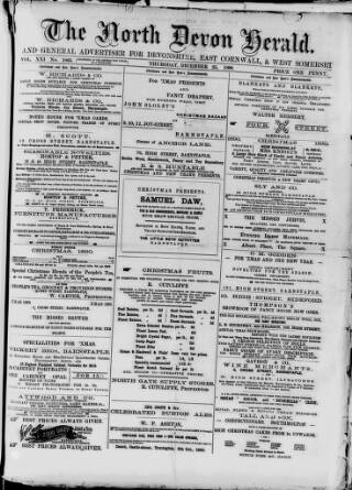 cover page of North Devon Herald published on December 25, 1890