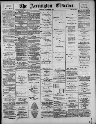 cover page of Accrington Observer and Times published on November 23, 1889