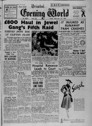 cover page of Bristol Evening World published on November 23, 1951