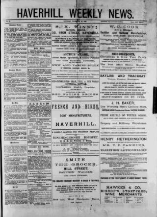 cover page of Haverhill Weekly News published on November 23, 1889