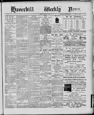 cover page of Haverhill Weekly News published on December 15, 1893