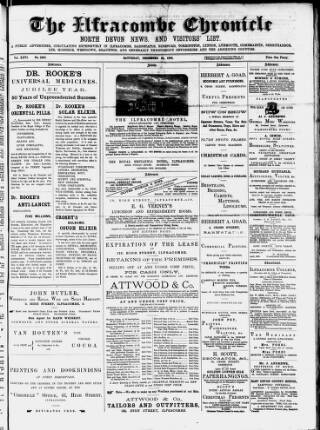 cover page of Ilfracombe Chronicle published on December 25, 1886