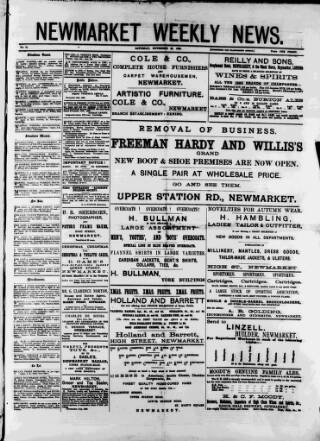 cover page of Newmarket Weekly News published on November 23, 1889