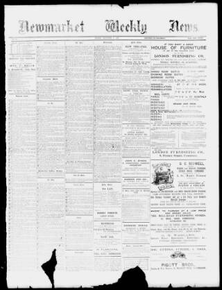 cover page of Newmarket Weekly News published on December 9, 1898