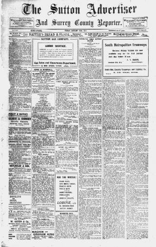 cover page of Sutton & Epsom Advertiser published on January 26, 1917