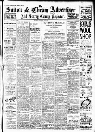 cover page of Sutton & Epsom Advertiser published on November 23, 1933