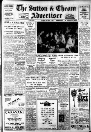 cover page of Sutton & Epsom Advertiser published on December 25, 1952