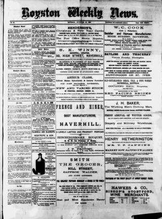 cover page of Royston Weekly News published on November 23, 1889