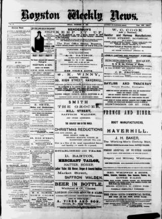 cover page of Royston Weekly News published on December 27, 1889