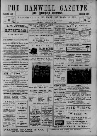 cover page of Hanwell Gazette and Brentford Observer published on January 26, 1907