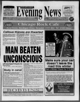 cover page of Heartland Evening News published on November 23, 1998