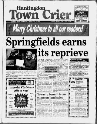 cover page of Huntingdon Town Crier published on December 25, 1993