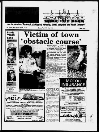 cover page of Bedworth Echo published on November 23, 1989