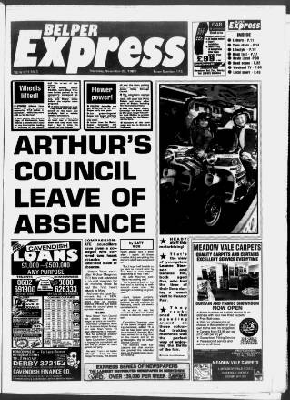 cover page of Belper Express published on November 23, 1989