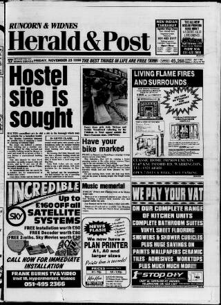 cover page of Runcorn & Widnes Herald & Post published on November 23, 1990