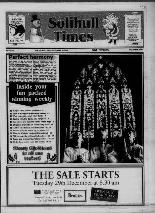 cover page of Solihull Times published on December 25, 1992