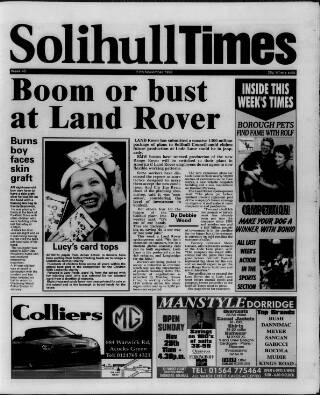 cover page of Solihull Times published on November 27, 1998