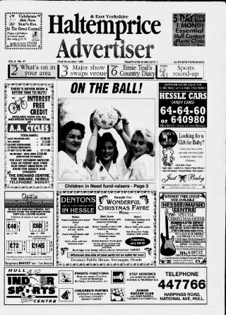 cover page of Haltemprice & East Yorkshire Advertiser published on November 23, 1995