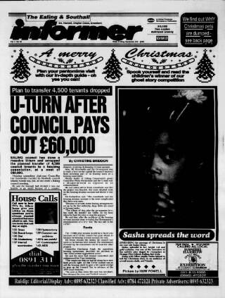 cover page of Ealing & Southall Informer published on December 25, 1992