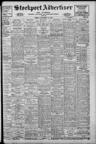 cover page of Stockport Advertiser and Guardian published on November 23, 1923