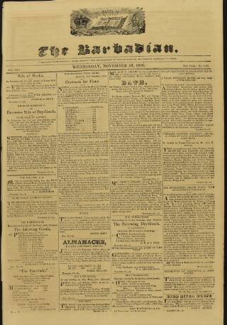 cover page of Barbadian published on November 23, 1836