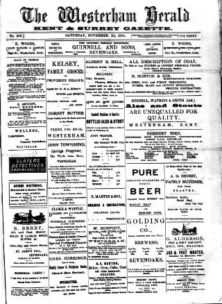 cover page of Westerham Herald published on November 23, 1901