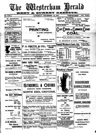 cover page of Westerham Herald published on December 25, 1915