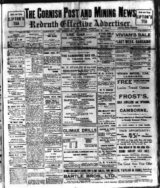 cover page of Cornish Post and Mining News published on January 26, 1924