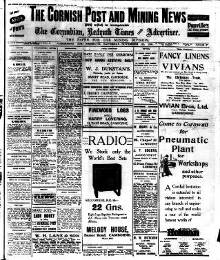 cover page of Cornish Post and Mining News published on November 23, 1935